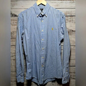 Polo Ralph Lauren Blue White Check Button Down Shirt Custom Fit‎ Medium Cotton